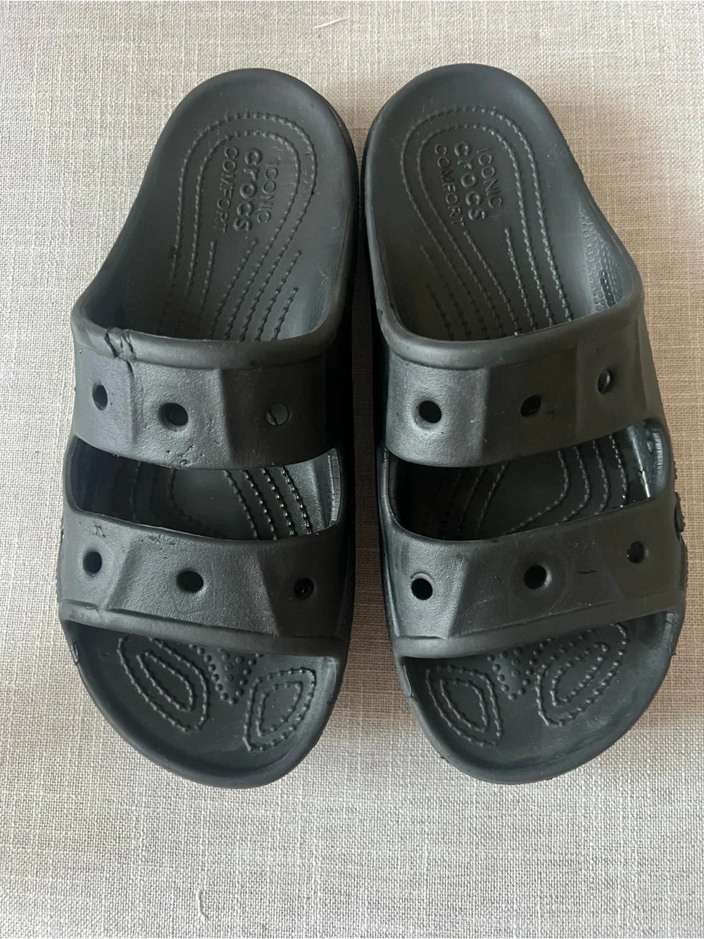 CROCS Black unisex double strap casual outdoor slide Sandals, Men 8, women 10